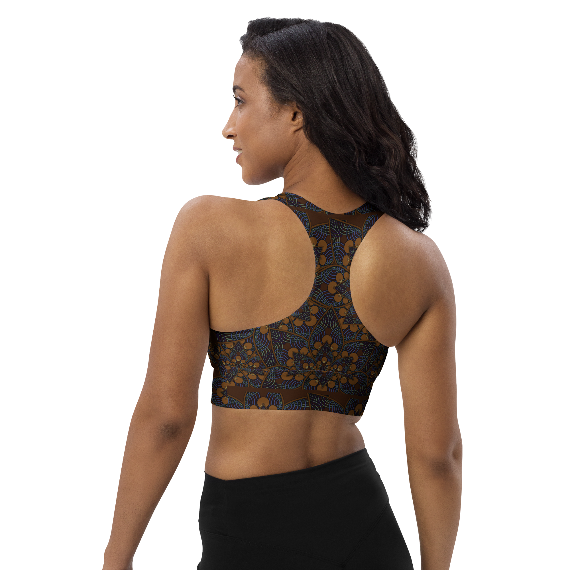 Brown Mandala Longline sports bra