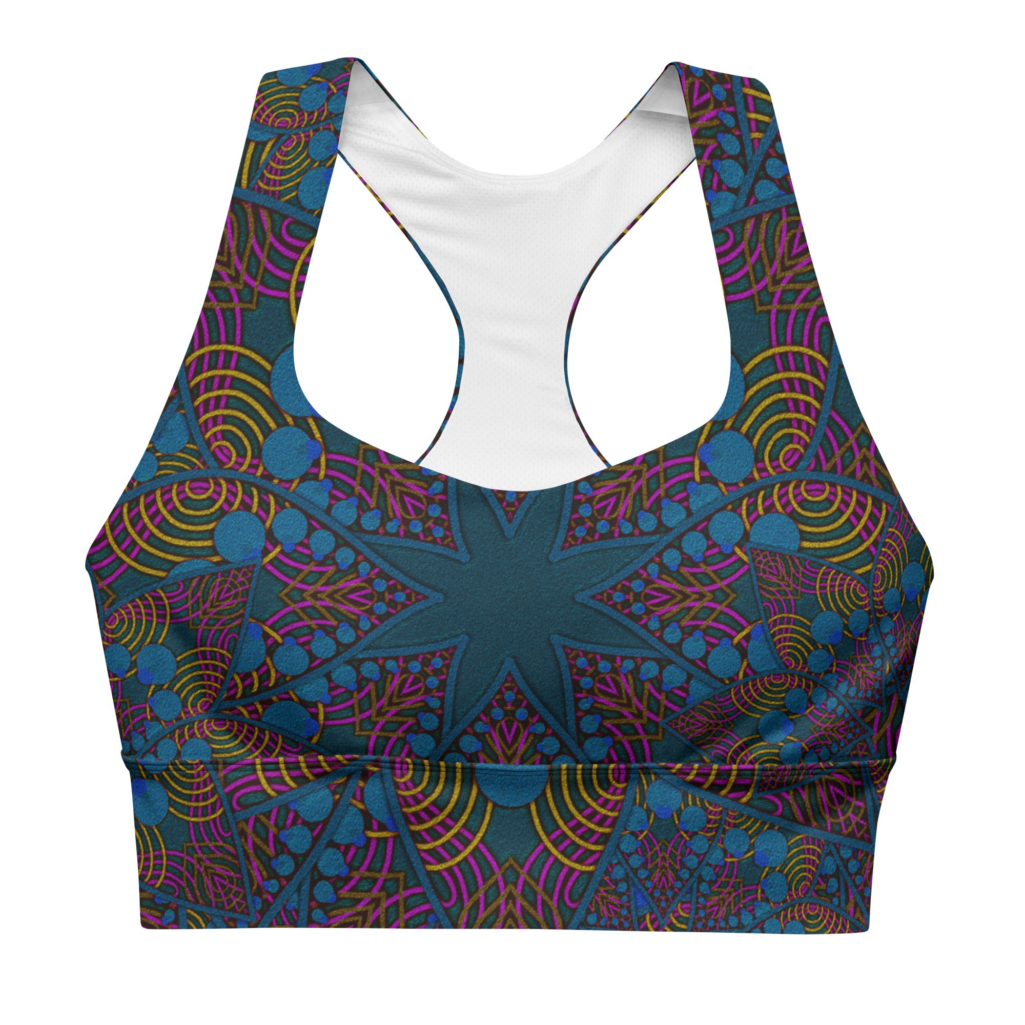Blue Organic Fractal Longline sports bra