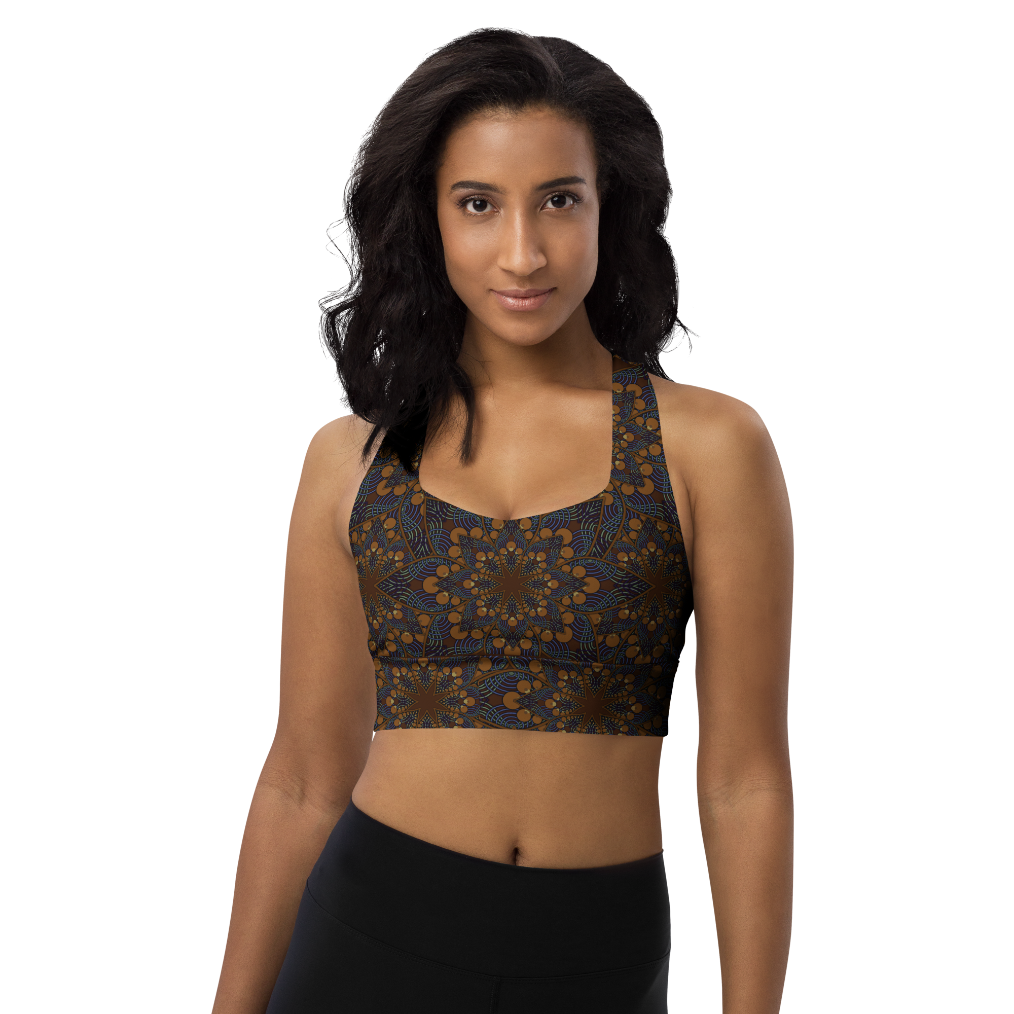 Brown Mandala Longline sports bra