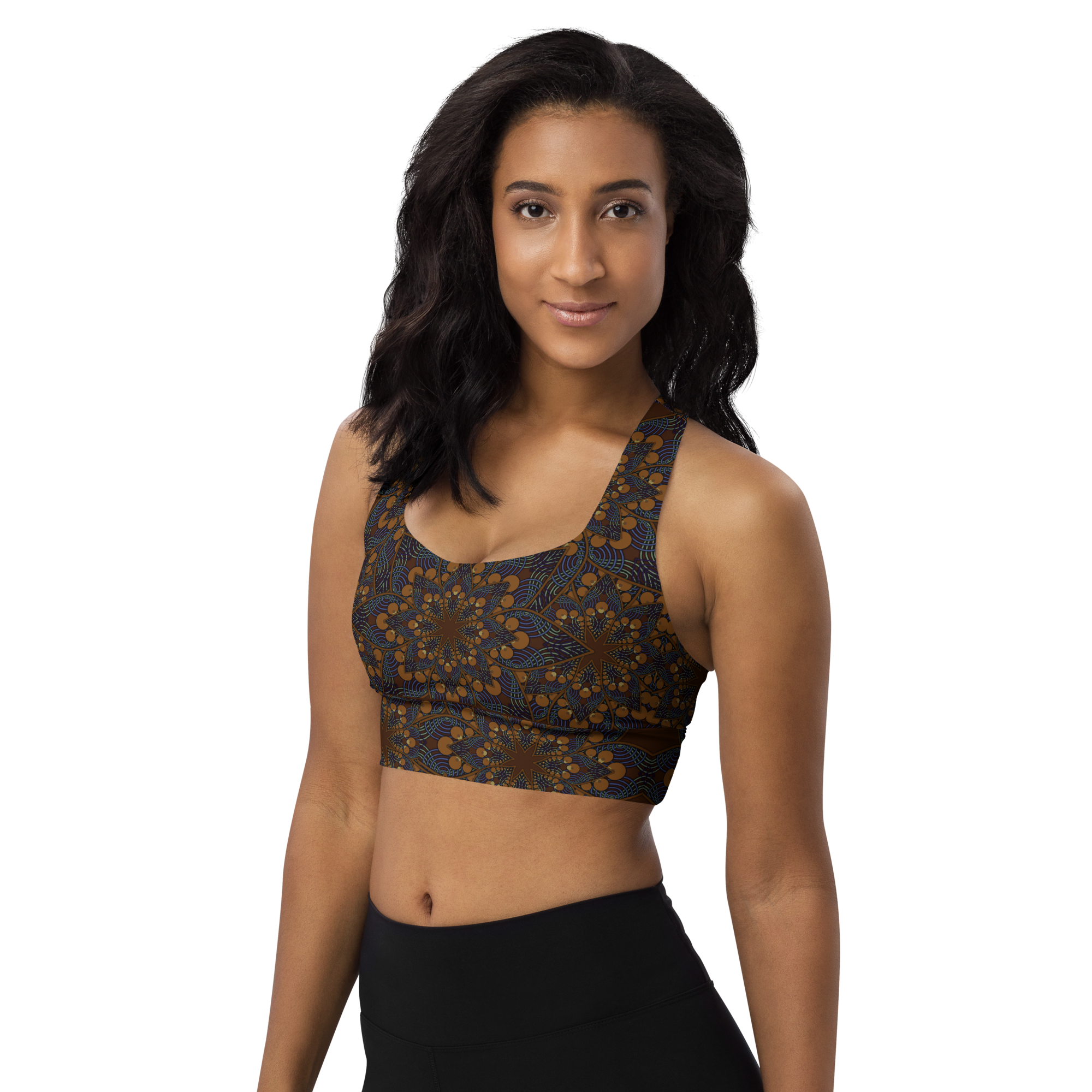 Brown Mandala Longline sports bra