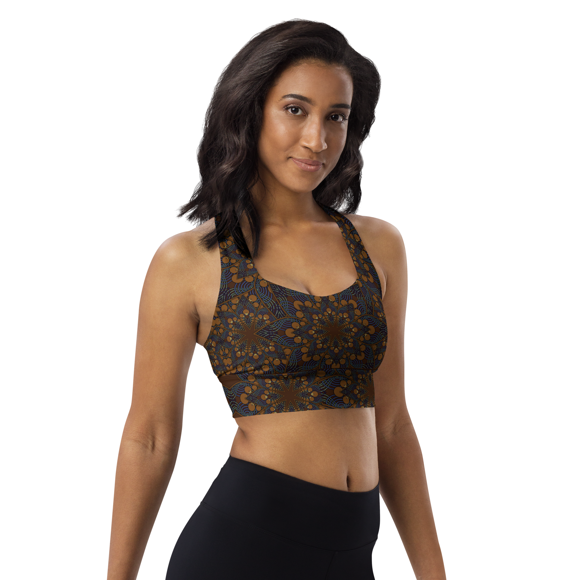 Brown Mandala Longline sports bra
