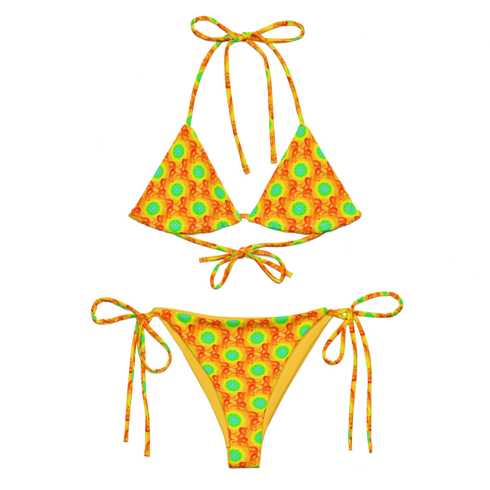 Yellow whirlpool All-over print string bikini