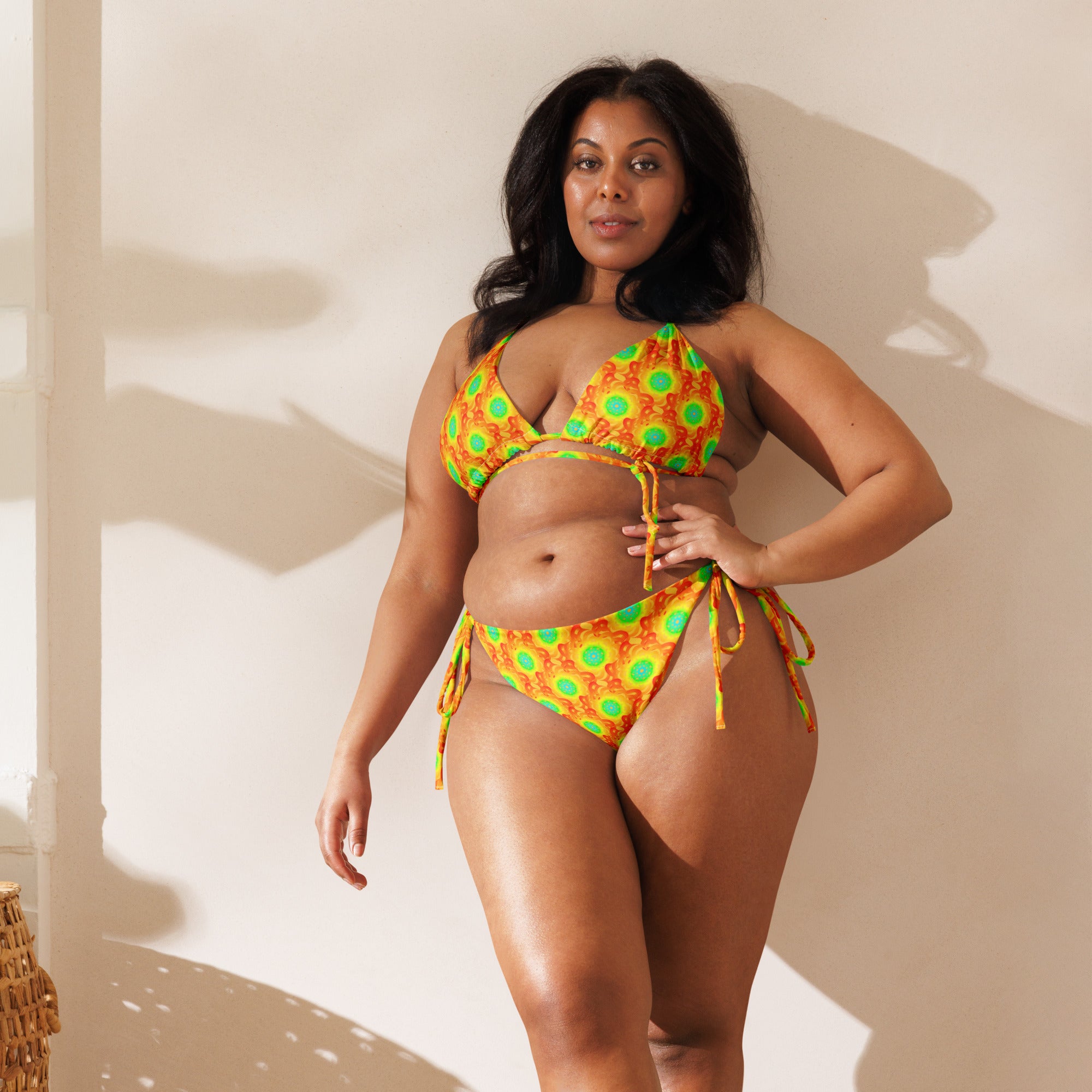 Yellow whirlpool All-over print string bikini