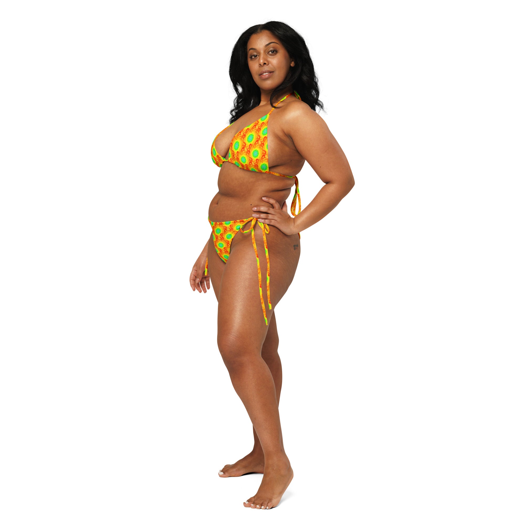 Yellow whirlpool All-over print string bikini